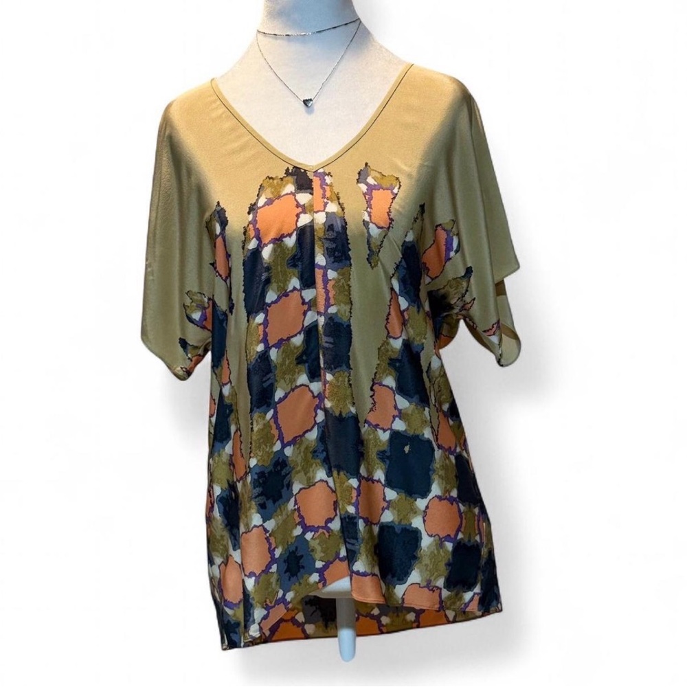 Tibi Silk Blouse. Modern Boho Abstract. Sz Small .